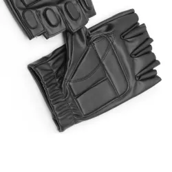 Schwarze Lederhandschuhe - Fitness / Fitnessstudio / Radfahren - halber Finger