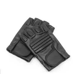 Schwarze Lederhandschuhe - Fitness / Fitnessstudio / Radfahren - halber Finger