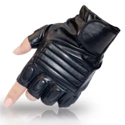 Schwarze Lederhandschuhe - Fitness / Fitnessstudio / Radfahren - halber Finger