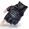 Schwarze Lederhandschuhe - Fitness / Fitnessstudio / Radfahren - halber Finger