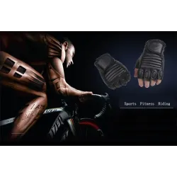 Schwarze Lederhandschuhe - Fitness / Fitnessstudio / Radfahren - halber Finger