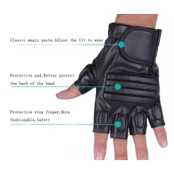 Schwarze Lederhandschuhe - Fitness / Fitnessstudio / Radfahren - halber Finger