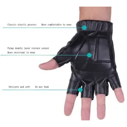 Schwarze Lederhandschuhe - Fitness / Fitnessstudio / Radfahren - halber Finger