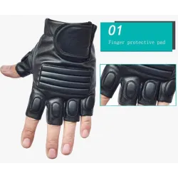 Schwarze Lederhandschuhe - Fitness / Fitnessstudio / Radfahren - halber Finger