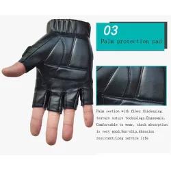 Schwarze Lederhandschuhe - Fitness / Fitnessstudio / Radfahren - halber Finger
