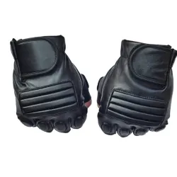 Schwarze Lederhandschuhe - Fitness / Fitnessstudio / Radfahren - halber Finger