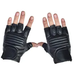 Schwarze Lederhandschuhe - Fitness / Fitnessstudio / Radfahren - halber Finger