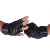 Schwarze Lederhandschuhe - Fitness / Fitnessstudio / Radfahren - halber Finger