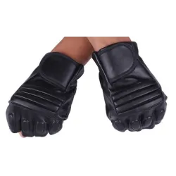 Schwarze Lederhandschuhe - Fitness / Fitnessstudio / Radfahren - halber Finger