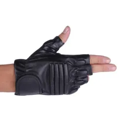 Schwarze Lederhandschuhe - Fitness / Fitnessstudio / Radfahren - halber Finger