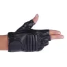 Schwarze Lederhandschuhe - Fitness / Fitnessstudio / Radfahren - halber Finger