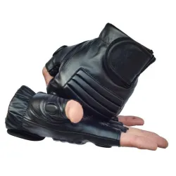 Schwarze Lederhandschuhe - Fitness / Fitnessstudio / Radfahren - halber Finger