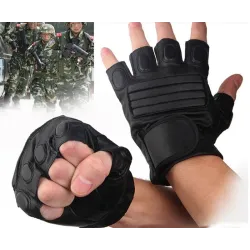 Schwarze Lederhandschuhe - Fitness / Fitnessstudio / Radfahren - halber Finger