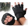 Schwarze Lederhandschuhe - Fitness / Fitnessstudio / Radfahren - halber Finger