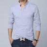 Classic elegant t-shirt - with mandarin collar - long sleeve - slim fit - cottonT-shirts