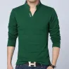 Classic elegant t-shirt - with mandarin collar - long sleeve - slim fit - cottonT-shirts