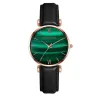 Luxuriöse Uhr mit grünem Stein - Edelstahl / Leder