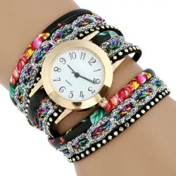 Mehrschichtiges Blumenarmband - mit einer runden Quarzuhr