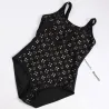 One piece swimming suit - black racer back - hollow-outBeachwear