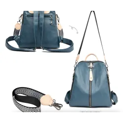 Multifunktionaler Rucksack - Leder-Umhängetasche - mit Reißverschlüssen