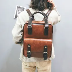 Vintage Lederrucksack - mit Anti-Diebstahl-Reißverschlüssen / Schnallen - wasserdicht