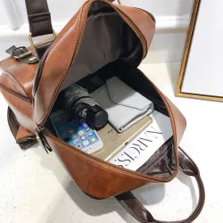 Vintage Lederrucksack - mit Anti-Diebstahl-Reißverschlüssen / Schnallen - wasserdicht