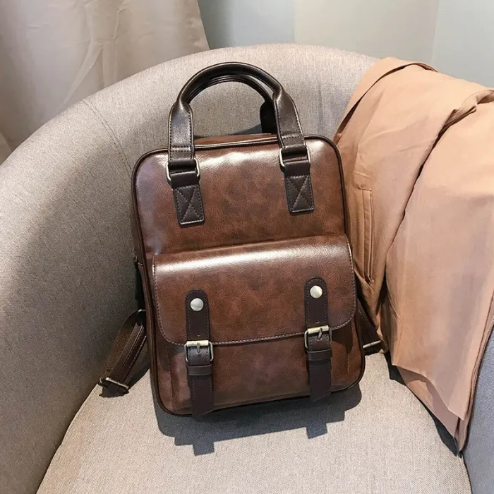 Vintage Lederrucksack - mit Anti-Diebstahl-Reißverschlüssen / Schnallen - wasserdicht