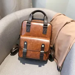 Vintage Lederrucksack - mit Anti-Diebstahl-Reißverschlüssen / Schnallen - wasserdicht
