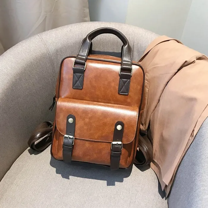 Vintage Lederrucksack - mit Anti-Diebstahl-Reißverschlüssen / Schnallen - wasserdicht