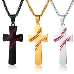 Kreuz mit Baseballmuster - mit Halskette - "I CAN DO ALL THINGS" Gravur