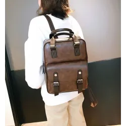 Vintage Lederrucksack - mit Anti-Diebstahl-Reißverschlüssen / Schnallen - wasserdicht
