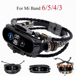 Multilayer leather bracelet - strap - with beads / metal decorations - for Xiaomi Mi Band 3 / 4 / 5 / 6