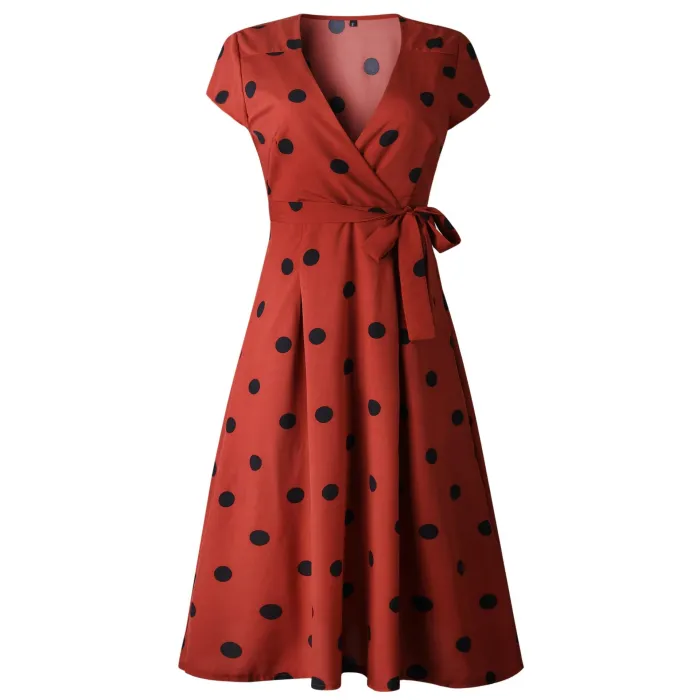 Vintage polka dot dress - short sleeve - v-neckDresses
