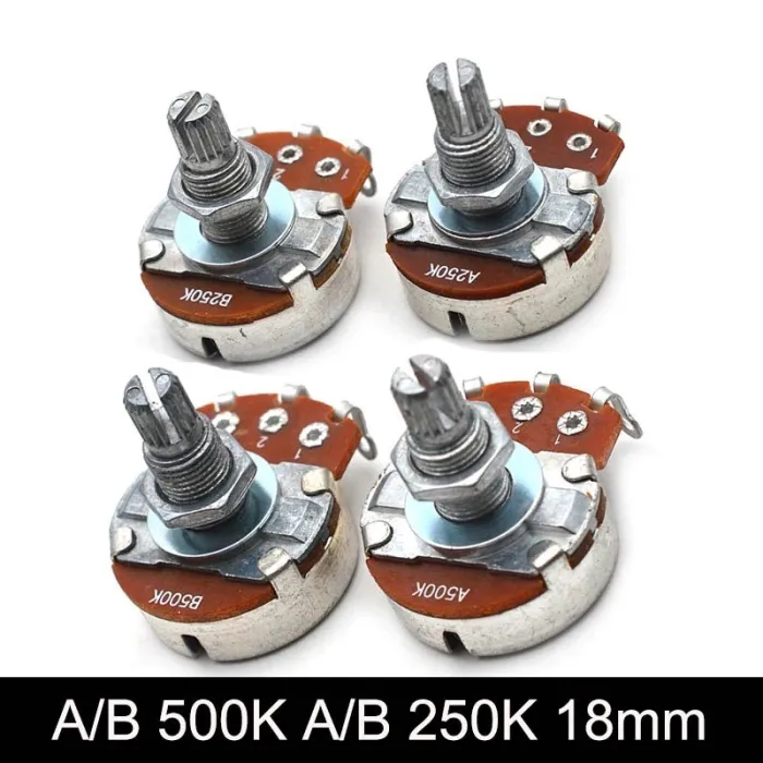 Gitarrenpotentiometer - Full Size - 18mm Split Shaft - A500K / B500K / A250K / B250K - 2 Stück