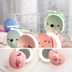 Mini-Taschenspiegel - mit Ventilator - LED-Licht - Schweinchenkopfform