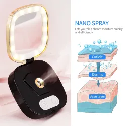 Mini Schminkspiegel - mit LED-Licht / Sprayer - Nano Mist