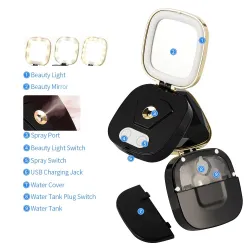 Mini makeup mirror - wIth LED light / sprayer - nano mistMake-Up
