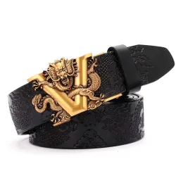 Luxurious leather belt - with automatic buckle - V letter / snake designBelts