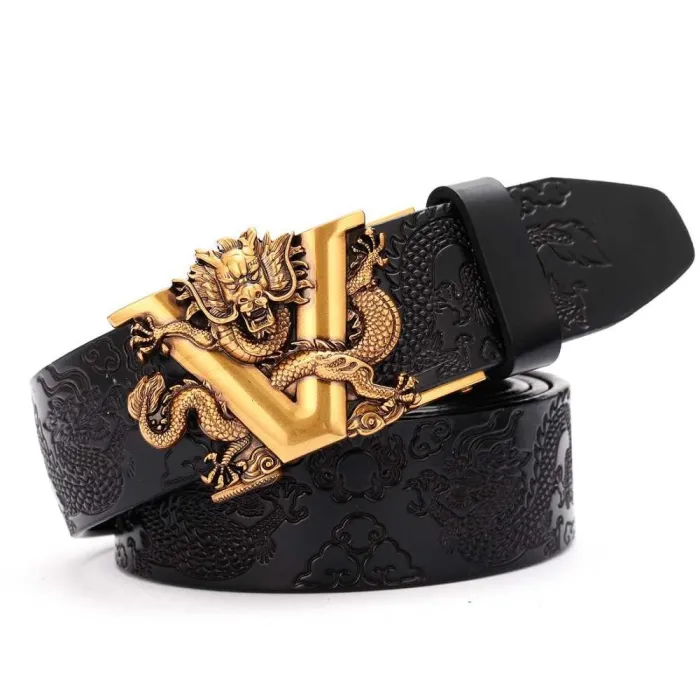 Luxurious leather belt - with automatic buckle - V letter / snake designBelts