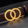 Luxurious leather belt - gold / silver round buckle - unisexBelts