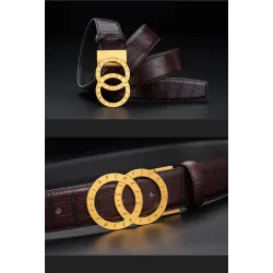 Luxurious leather belt - gold / silver round buckle - unisexBelts