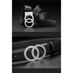 Luxurious leather belt - gold / silver round buckle - unisexBelts
