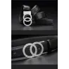 Luxurious leather belt - gold / silver round buckle - unisexBelts