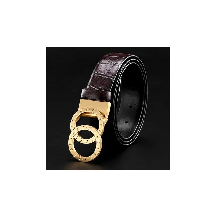 Luxurious leather belt - gold / silver round buckle - unisexBelts