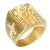 Luxuriöser Goldring - mit Jesus / Kreuz / weißer Zirkonia - unisex