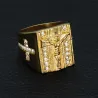 Luxuriöser Goldring - mit Jesus / Kreuz / weißer Zirkonia - unisex