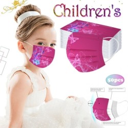 Protective face / mouth masks - disposable - 3-ply - for children - pink with butterflies print - 50 pieces