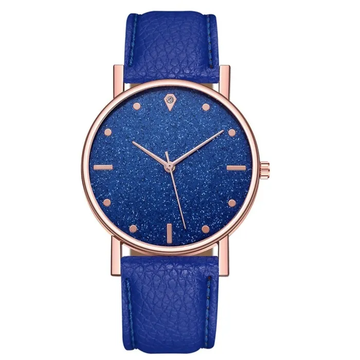 Luxuriöse Damen-Quarzuhr - Lederarmband - mit Strasssteinen