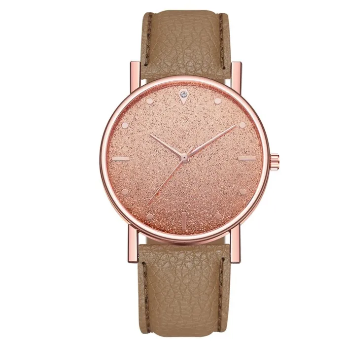 Luxuriöse Damen-Quarzuhr - Lederarmband - mit Strasssteinen