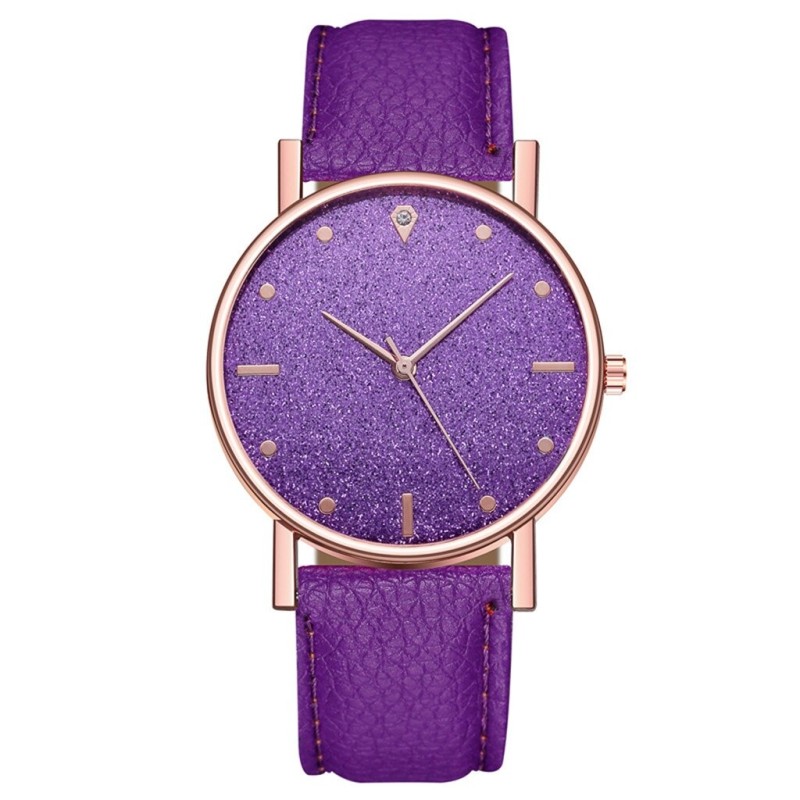 Luxurious women's quartz watch - leather strap - with rhinestonesWatches